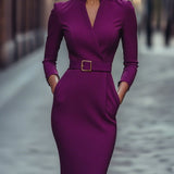 Nora | Viimeistelty Musta Mekko Vyöllä ja Mandarin-kauluksella