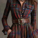 Emanuela™ | Tyylikäs ruutumekko vyöllä