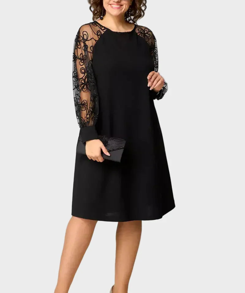 Milena™ | Tyylikäs musta mekko pitsihihoilla