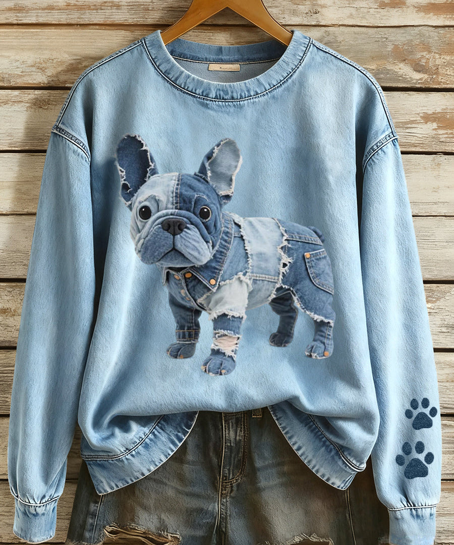 Vida™ | Farkkupatchwork-paita koirakuviolla