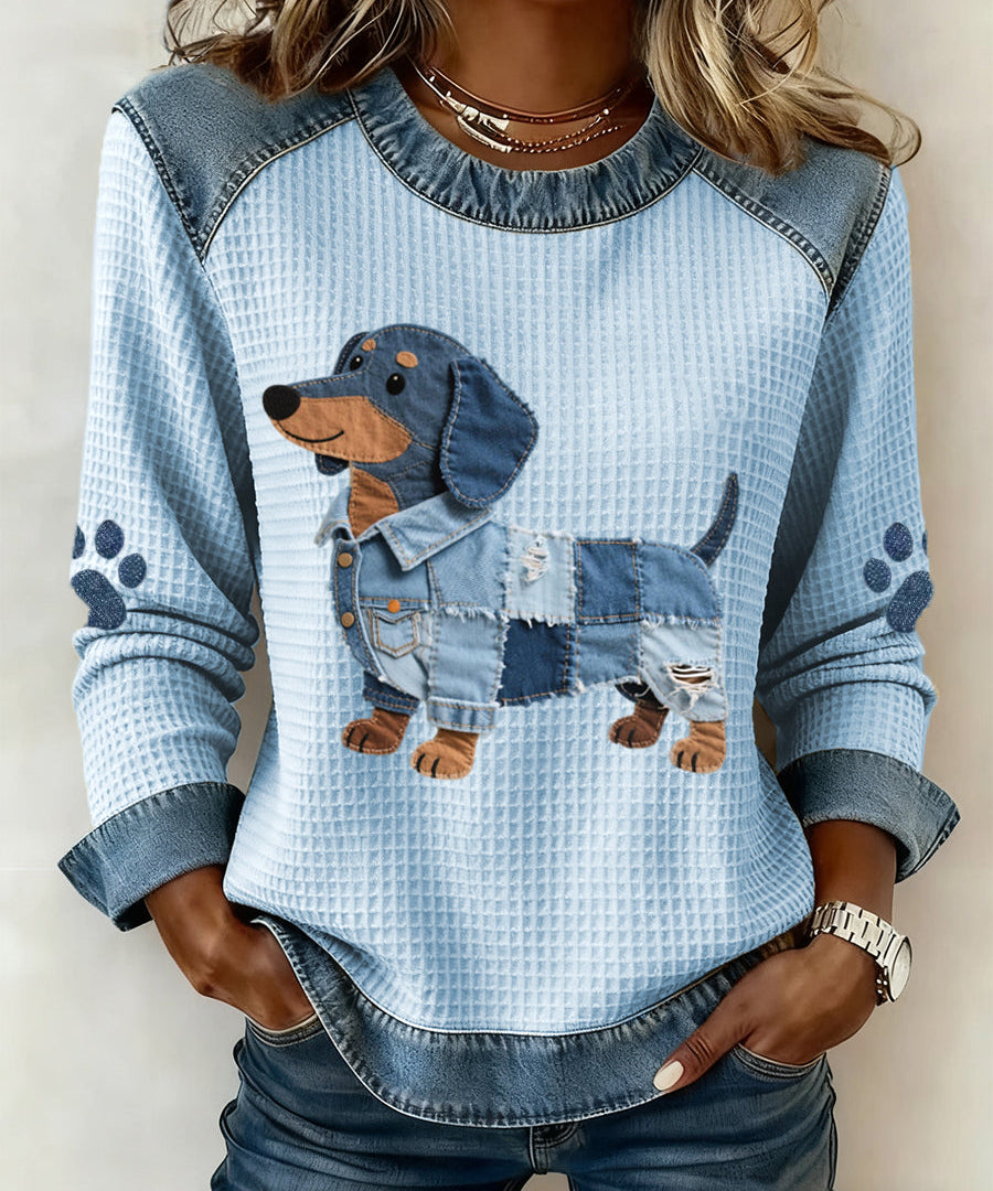 Nuria™ | Farkkupatchwork-paita koirakuviolla