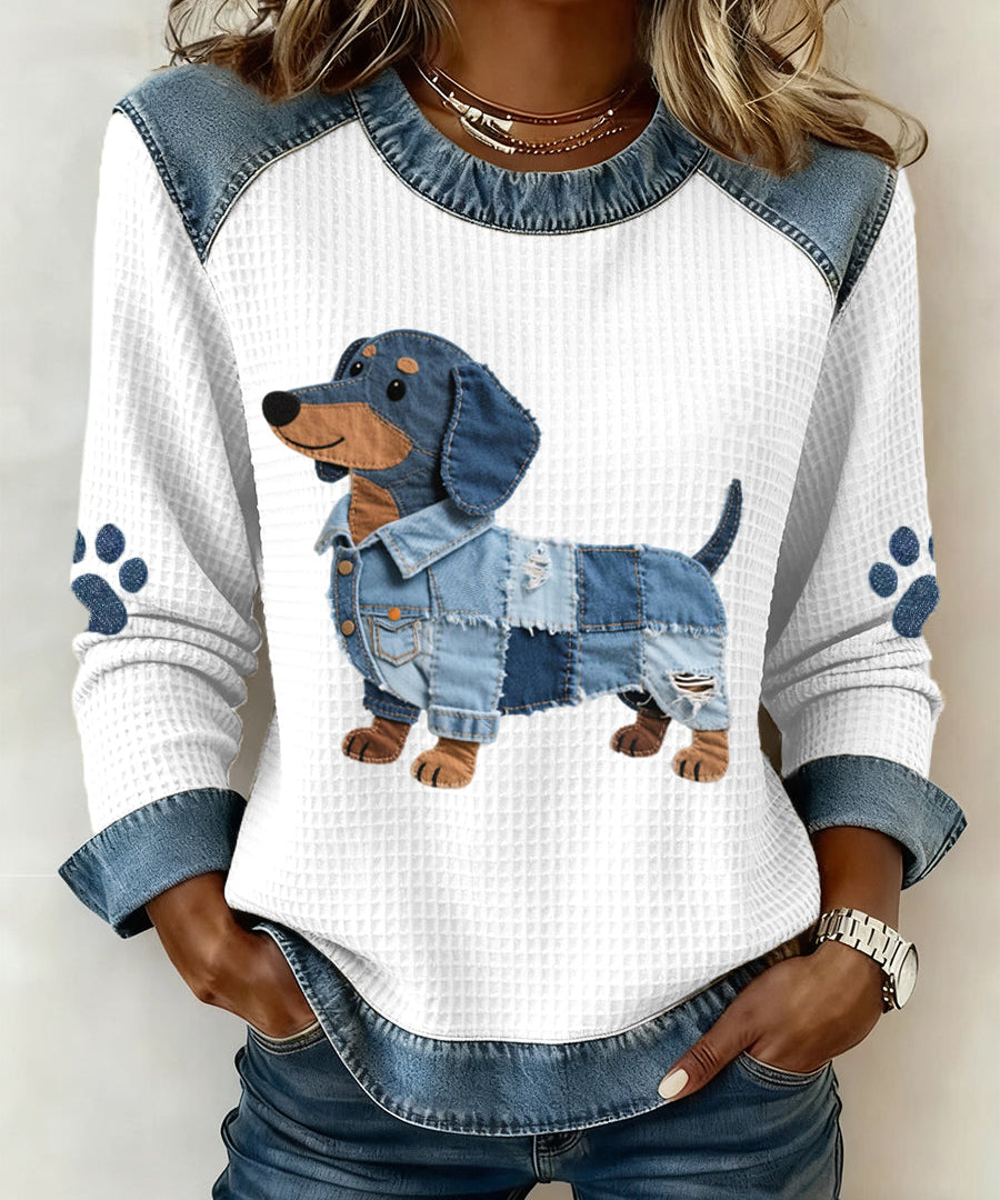 Nuria™ | Farkkupatchwork-paita koirakuviolla