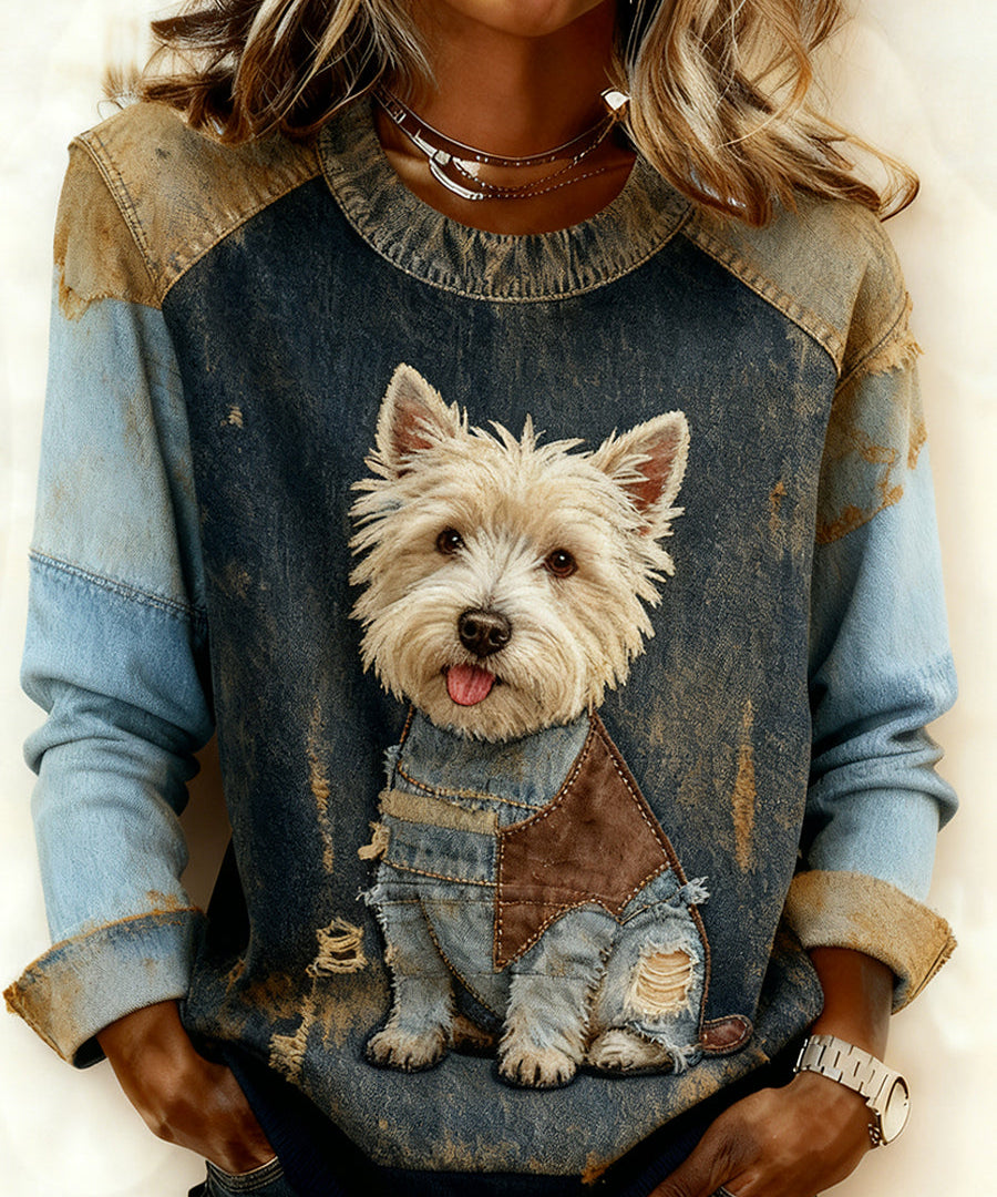 Bella™ | Farkkupatchwork-paita koirakuviolla