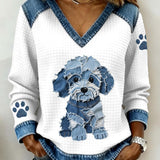 Carmen™ | V-aukkoinen paita koirakuviolla