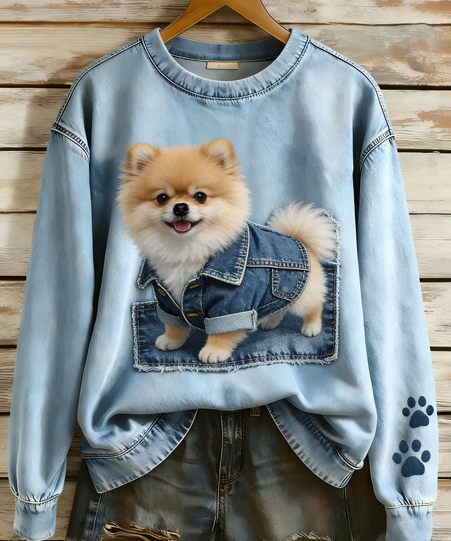 Perla™ | Farkkupatchwork-paita koirakuviolla